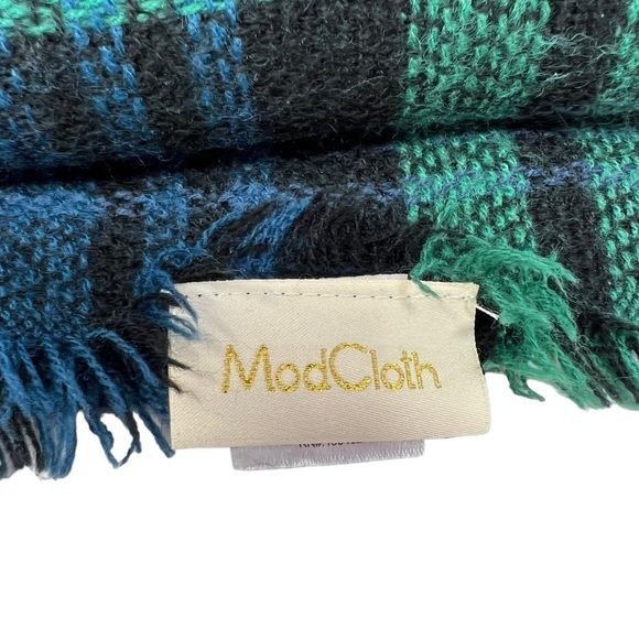 ModCloth Womens Hunter Green Navy Blue Plaid Blanket Scarf Wrap Long Cozy Chunky - Picture 7 of 10